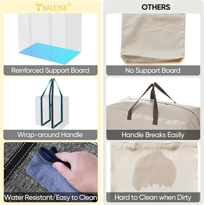 BALEINE 4 PK Grocery Bags Reusable Shopping Bags with Reinforced Bottom, Heavy Duty Foldable Tote Bags (Grey)