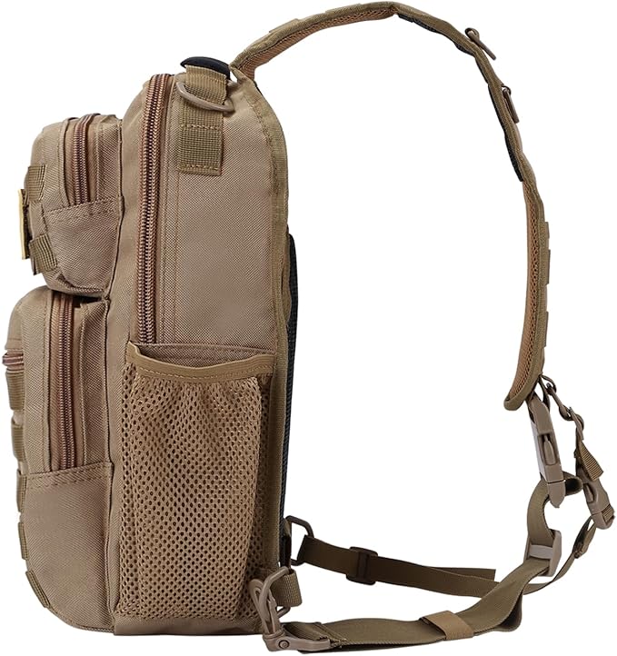 Tactical Shoulder Sling Bag, Small Chest Pack, 13L Backpack for Men Outdoor Sports, Coyote