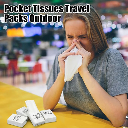 Ctosree 50 Pack Church Pocket Tissues Travel Packs Bulk 500 Sheet Small Tissues Pocket Packs Party Favors 3 Ply Mini Travel Size Individual for Christian