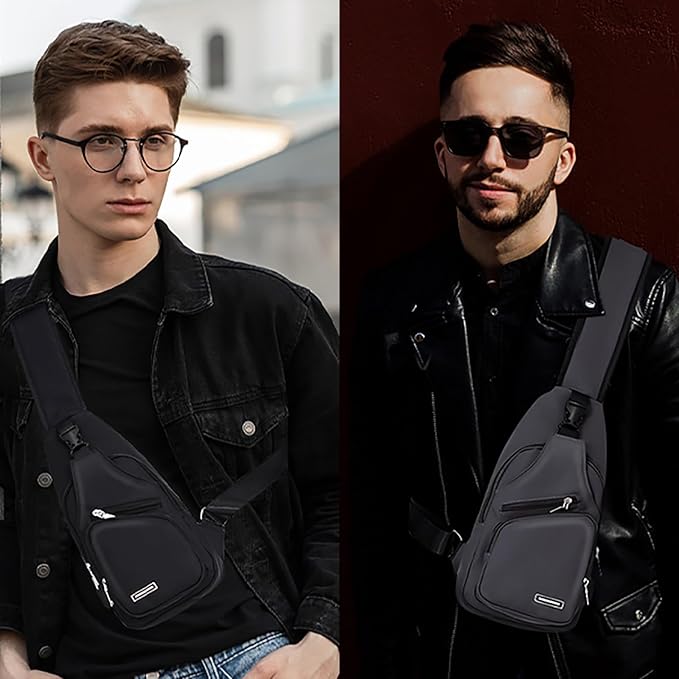 Peicees Mens Leather Crossbody Bag Trendy Sling Bag Man Purse Waterproof Sling Backpack Daypack Cross Body Chest Bag for Men