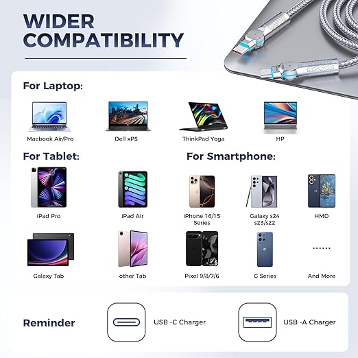 USB C to USB C Cable 6.6ft,240W 2-Pack Braided 180°Rotating Type C Charging CableFast Charge for iPhone 16/16Pro/16Plus/16ProMax,MacBook Air,iPad Pro,Pixel,Samsung Galaxy S23/S24 Ultra-Light Grey