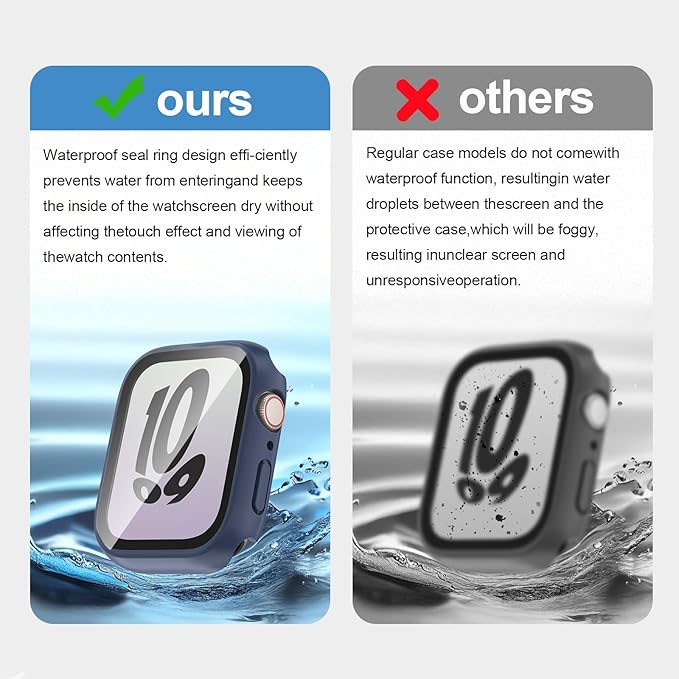 2 in 1 Waterproof Case for Apple Watch Screen Protector 41mm Series 7 8 9 Accessories with Tempered Glass Film Face Protective & PC Bumper Cover Compatible iWatch 41mm