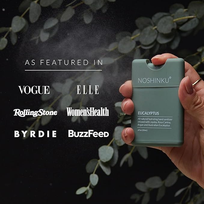 Noshinku Eucalyptus Pocket Hand Sanitizer Refill Kit: Refill Pouch + Sprayer Bundle | Organic Antibacterial Sanitizing Mist with Moisturizing Oils | FDA Registered | 70% Sugarcane Derived Alcohol