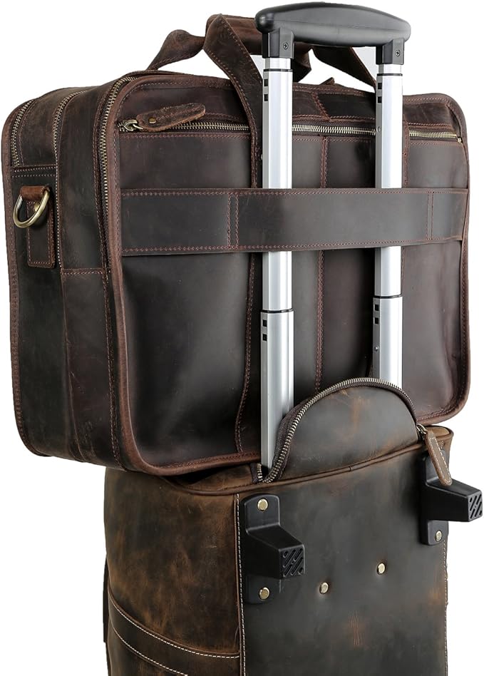 Polare 17'' Full Grain Leather Briefcase Laptop Attache Case Messenger Bag For Men Fits 15.6'' Laptop
