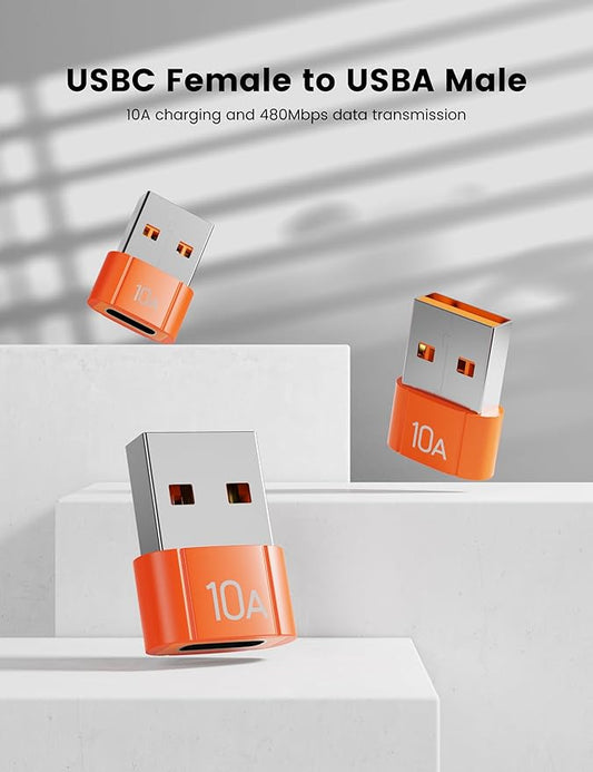 20Pack 200W USB C to USB Adapter, with Fast Charging & 480MB Data Transfer, USB C Converter for Apple Watch Ultra iWatch Series 8 7,iPhone 16 15 Plus Pro Max,Orange