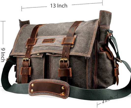 Messenger Bag for Laptop Vintage Canvas Leather Crossbody Satchel Shoulder Computer Bag Travel Office Messenger Bag
