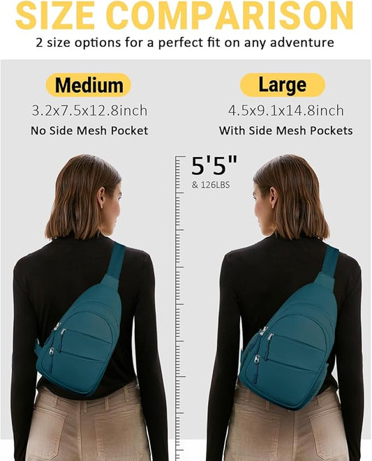 Crossbody Bags for Women, Sling Bag for Men, Small Hiking Backpack Anti Theft Lightweight for Outdoors Travel (L, Teal Blue)