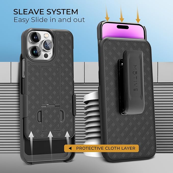 MOTIVE for iPhone 14 Pro Max Holster Case, Belt Clip Case for Apple iPhone, Shell Holster Combo 14 Pro Max, Slim Rugged Drop Shockproof Protective Cover Kickstand, 6.7" PM | Ranger Series