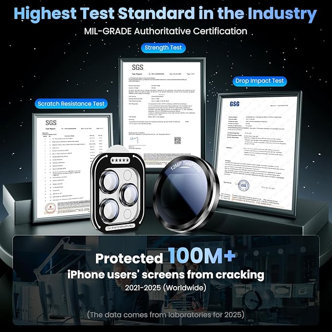 Uyiton for iPhone 17 Pro Max/17 Pro/16 Pro Max/16 Pro/15 Pro Max/15 Pro/14 Pro Max/14 Pro Camera Lens Protector - Military-Grade Tempered Glass Metal Camera Cover, Easy to Install, Black+Silver