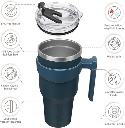 BJPKPK Tumbler With Handle And Straw 40 oz Stainless Steel Insulated Tumbler Cups With Lid For Water Or Ice Coffee,Navy Blue