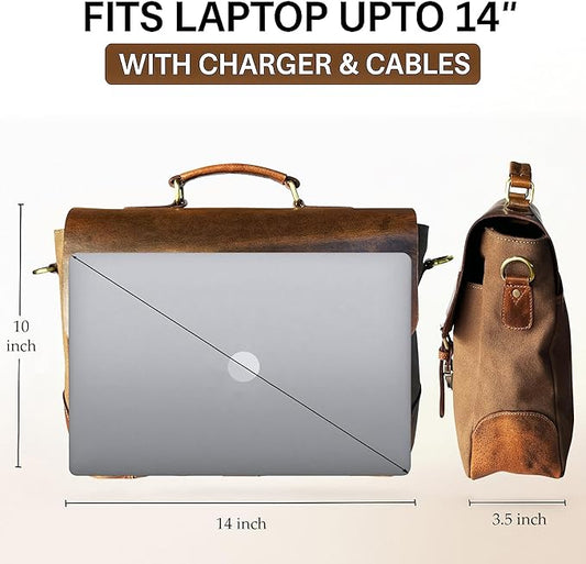 RUSTIC TOWN Leather Canvas Messenger Bag for Men Women - Vintage Laptop Satchel Leather Briefcase (14 Inch, Olive Green)