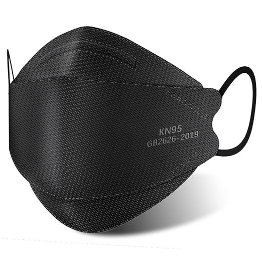 akgk KN95 Face Masks 50 Pack, Individually Wrapped, 5-Ply Disposable Black Face Mask Against PM 2.5 Smoke and Dust