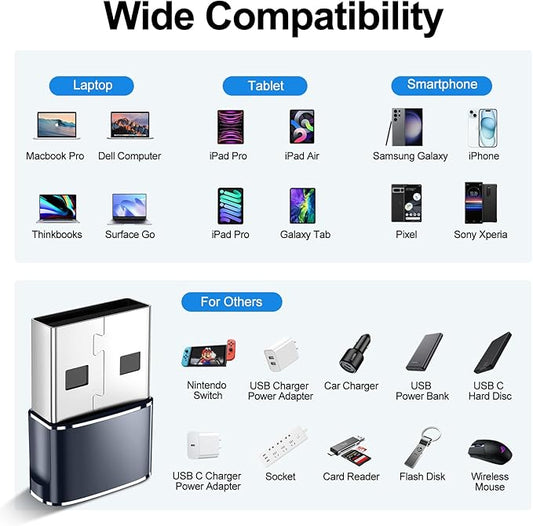 𝟒𝐏𝐚𝐜𝐤 𝐔𝐩𝐠𝐫𝐚𝐝𝐞𝐝 USB to USB C Adapter,Type-C Female to A Male Car Charger OTG Converter for Apple Watch Ultra 8 9 10,iPhone 16 15 14 13 Pro Max,Samsung S24,Nintendo Switch,AirPods,iPad,Car