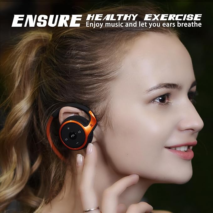 Small Bluetooth Headphones Wrap Around Head - Sports Wireless Headset with Built in Microphone and Crystal-Clear Sound, Foldable and Carried in The Purse, and 12-Hour Battery Life (Orange)