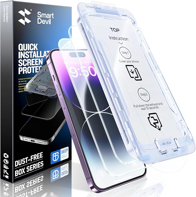 SMARTDEVIL 2 Pack Screen Protector for iPhone 14 Pro Max (6.9 Inch) Tempered Glass, HD Clear Film, Easy Installation, Dust-Free & Bubble-Free