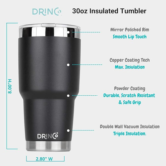 Drinco - 30 oz Stainless Steel Tumbler | Double Walled Vacuum Insulated Mug With Lid, 2 Straws, For Hot & Cold Drinks (30oz Black USA Flag, 30oz)