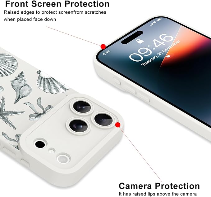 ZIYE Designed for Phone 17 Pro Case White Seashell Bow Pattern with Camera Protection,Soft TPU Silicone Rubber Protective Cover Cute Design Cases Compatible with Phone 17 Pro 6.3 Inch