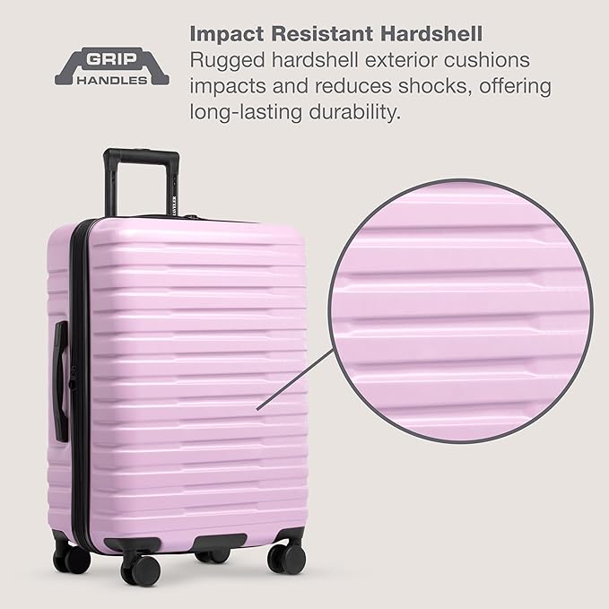 U.S. Traveler Boren Polycarbonate Hardside Rugged Travel Suitcase Luggage with 8 Spinner Wheels, Aluminum Handle, Lavender, 3-Piece Set, USB Port in Carry-On