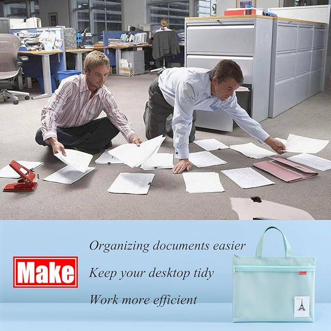 Pendancy Mesh Zipper Pouch 11x13.7 in, 2 pcs Large Double Pocket Waterproof File Bag with Handle, A4 Size Foldable Document Storage for Puzzle Project/Cross Stitch/Travel/Office(Gray Green)