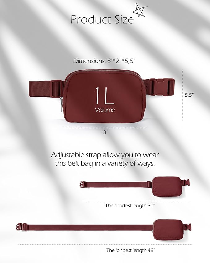 ODODOS Unisex Mini Belt Bag with Adjustable Strap Small Fanny Pack for Workout Running Traveling Hiking, Wine