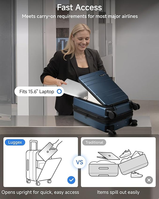 LUGGEX Carry On Luggage 22x14x9 Airline Approved, Expandable Polycarbonate Suitcase with Front Pocket (Purple, 20 Inch, 38L)