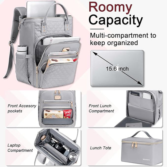 Weitars Lunch Backpack For Women,15.6 Inch Laptop Backpacks For Womens Back pack, Travel Backpacks,Work Backpack For Women (Gray)