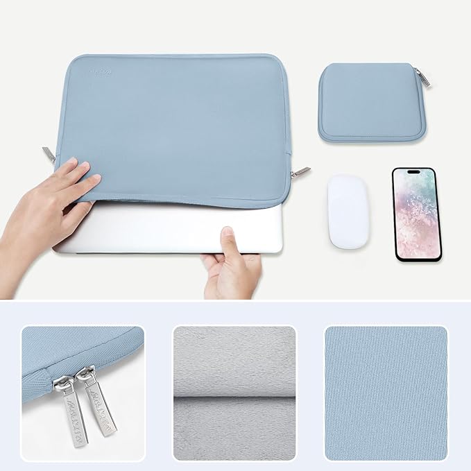 MOSISO Laptop Case 16 inch, 15-15.6 inch Laptop Sleeve Bag Compatible with MacBook Pro 16 inch, HP, Acer, Dell, Lenovo, ASUS Notebook, Neoprene Computer Sleeve Bag with Small Case, Airy Blue
