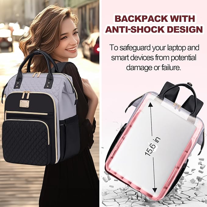 Lunch Backpack for Women, 15.6 inch Laptop Backpacks for Womens, Work Backpacks with Lunchbox,Insulated Back pack Cooler,Teacher Nurse Travel Backpack for Women