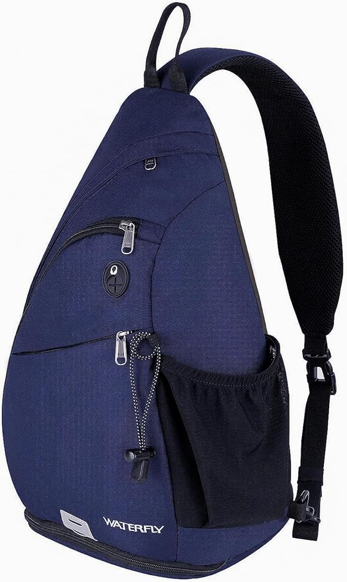 WATERFLY Sling Bag Crossbody Backpack: Over Shoulder Daypack Casual Cross Chest Side Pack (Large, Blue)
