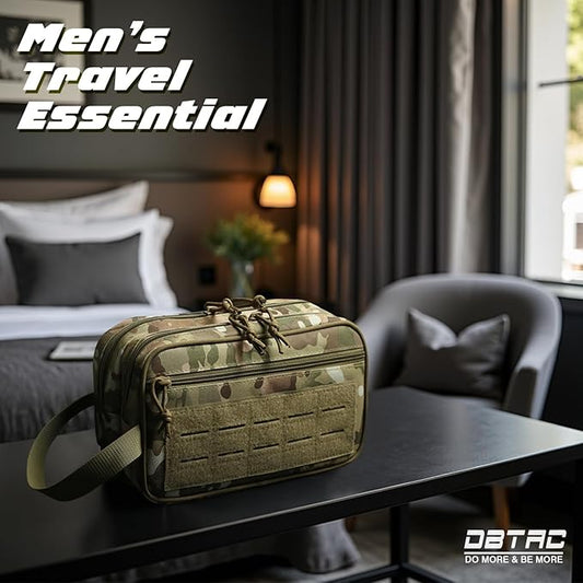 DBTAC Tactical Toiletry Bag for Men | Dry Wet Separate Hygiene Bag Compact Dopp Kit Mens Shaving Kit Travel shower Bag, CP Camo