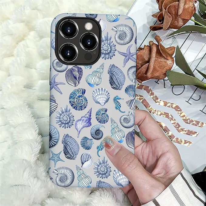 Case for iPhone 16 Pro,Summer Beachy Seashell for Woman Men Full Body Protective Cover Shockproof 2 in 1 Silicone + Hard PC Case for iPhone 16 Pro