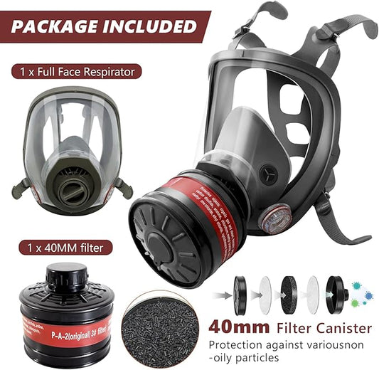 Full face Respirator Mask - Gas Masks Survival Nuclear and Chemical with Activated Carbon Filter for Chemical Dust