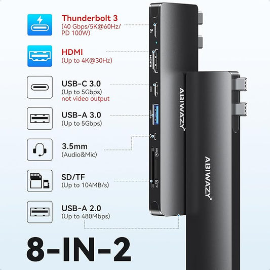 USB C Adapter HDMI USB Multiport Hub,8 in 2 Accessories with HDMI,Thunderbolt 3,USB C and 3 USB A 3.0 Data Ports SD TF Card Reader, Audio(Black)
