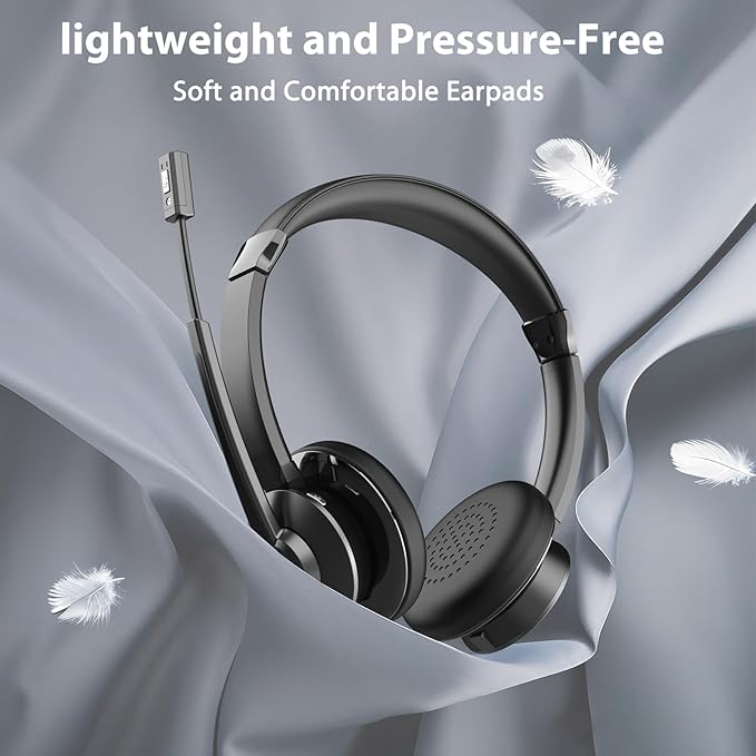 Wireless Headset,Bluetooth Headset with Microphone Noise Cancellation Wireless Headphones with USB Dongle Connection and Microphone Mute for PC/Laptop/Smartphone/Teams/Home