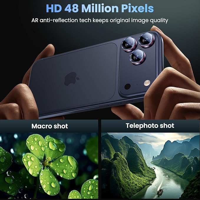 Uyiton for iPhone 17 Pro Max/17 Pro/16 Pro Max/16 Pro/15 Pro Max/15 Pro/14 Pro Max/14 Pro Camera Lens Protector - Military-Grade Tempered Glass Metal Camera Cover, Easy to Install, Blue+Red