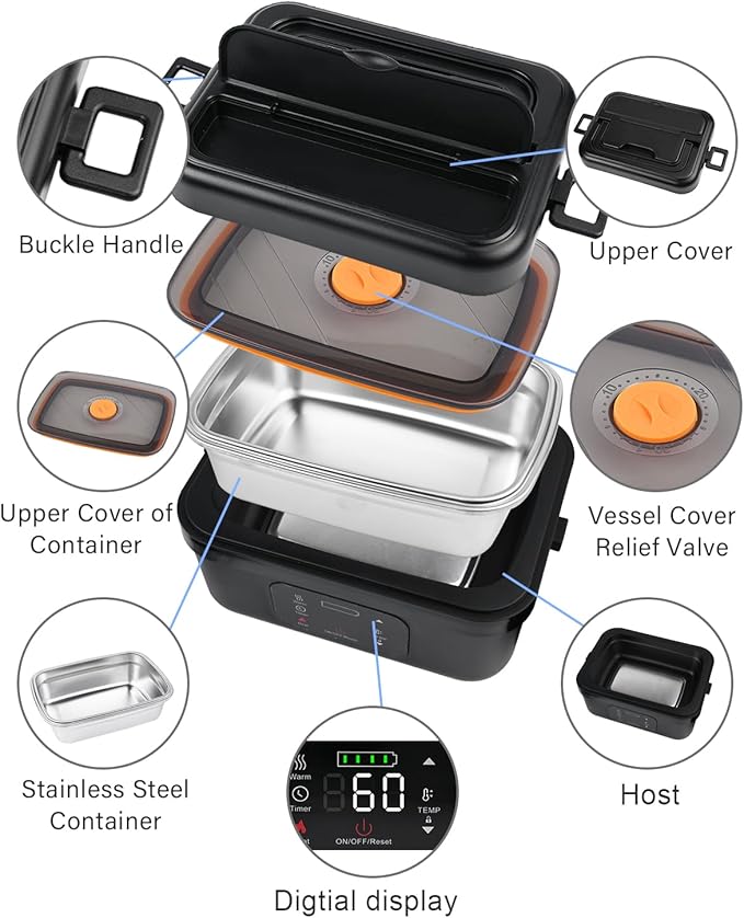 Cordless Electric Lunch Box for Adults,16000mAh Self-Heating Food Warmer with 1L/4.2 Cups Leak-Proof Container,Rechargeable Portable Heated Lunch Box for Office,Travel, Car, Picnic&Outdoor