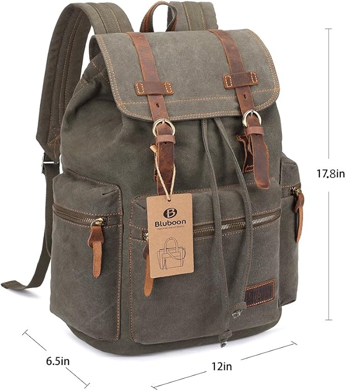 Bluboon Vintage Backpack Leather Trim Casual Bookbag Men Women Laptop Travel Rucksack