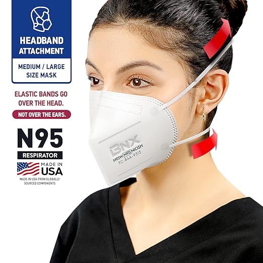 BNX N95 Mask NIOSH Certified MADE IN USA Particulate Respirator Protective Face Mask (20-Pack, Approval Number TC-84A-9315 / Model H95W) White