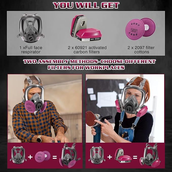 Gas Masks Survival Nuclear and Chemical - Reusable Full Face Respirator Gas Mask with Activated Carbon Filter