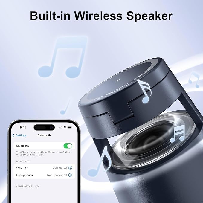 3 in 1 Charging Station,Magnetic Wireless Charger with Night Light & Speaker for Apple MagSafe Charger Stand,Foldable Nightstand Charging Station for iPhone,Airpods,Watch (20W Adapter)