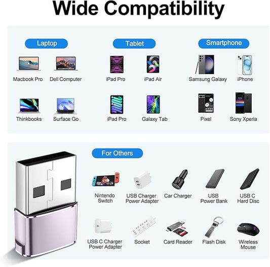 𝟒𝐏𝐚𝐜𝐤 𝐔𝐩𝐠𝐫𝐚𝐝𝐞𝐝 USB to USB C Adapter,Type-C Female to A Male Car Charger OTG Converter for Apple Watch Ultra 8 9 10,iPhone 16 15 14 13 Pro Max,Samsung S24,Nintendo Switch,AirPods,iPad,Car