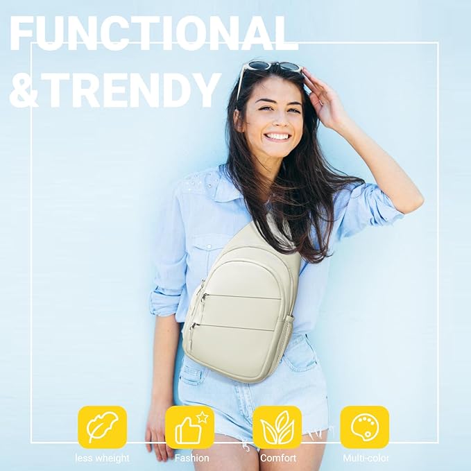 Crossbody Bags for Women, Sling Bag for Men, Small Hiking Backpack Anti Theft Lightweight for Outdoors Travel (L, Beige)