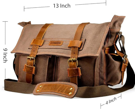 Messenger Bag for Laptop Vintage Canvas Leather Crossbody Satchel Shoulder Computer Bag Travel Office Messenger Bag