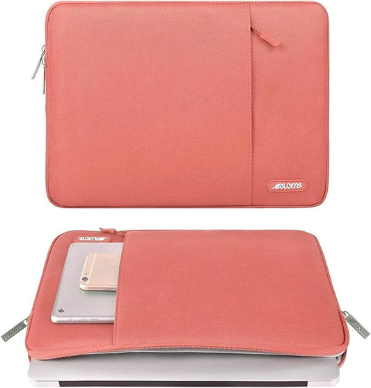 MOSISO Laptop Case 13.3 inch, 13-13.3 inch Laptop Sleeve Compatible with MacBook Air/Pro 13 / Pro 14, HP Dell ASUS Lenovo Notebook, Polyester Vertical Computer Sleeve Bag with Pocket, Coral