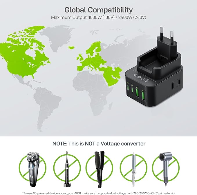 EPICKA Hybrid European Travel Plug Adapter, Foldable & Detachable Type C (EU) VisaPlug