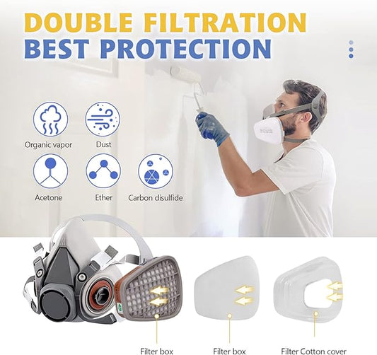 Reusable Respirator Face Cover with Filters - Half Facepiece Set with Active Cotton for Epoxy Resin, Welding, Woodworking, Painting, Staining, Sanding
