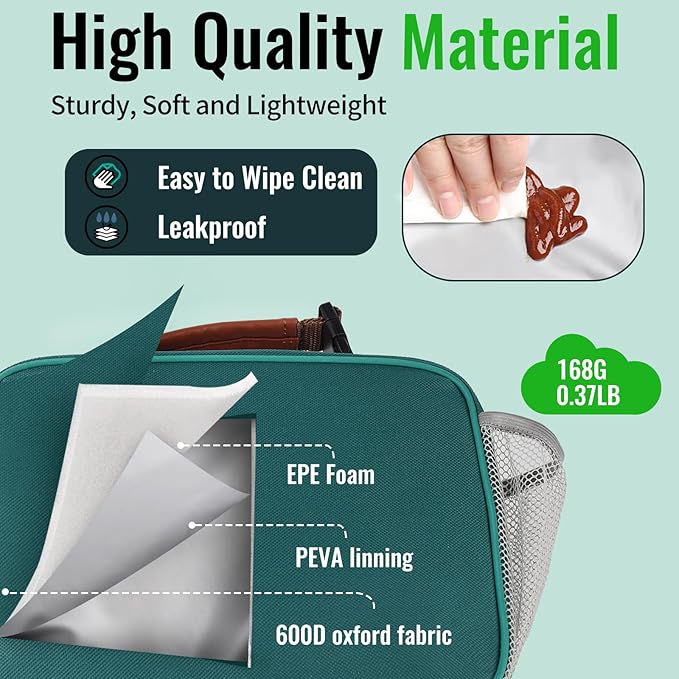Genteen Lunch Box Lunch bag for Kids Boys Men Women Adults - Insulated Small LunchBox Reusable, Zip Closure & Buckle Handle, Portable Cooler for Work, School, Travel (Lake Green)