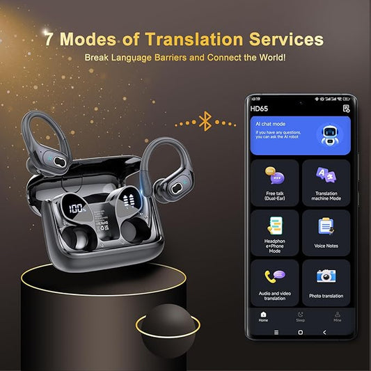 AI Translation Earbuds Real Time, 164 Language Translator Earbud 3-in-1 Bluetooth 5.4 Translator Earbuds with 6 Translation Modes, 75H Translators Headphones with APP for Travel Business Learning