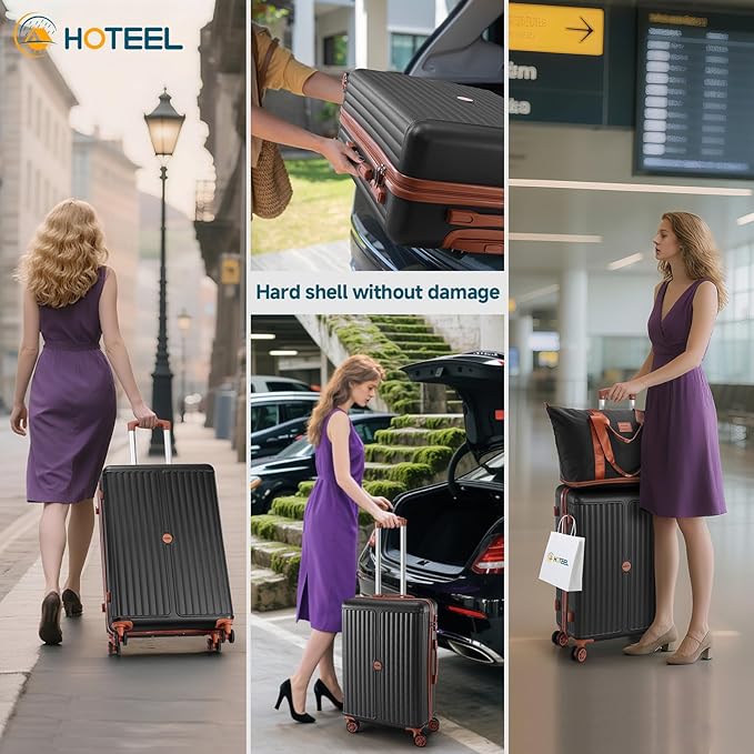 Hoteel Luggage 6-piece Set, 360° Universal Suitcases with Wheels Hard Shell Suitcase with TSA Lock, Including Waterproof Luggage Bag, Travel Maletas for Men and Women,Black(16/20/24/28Inch)