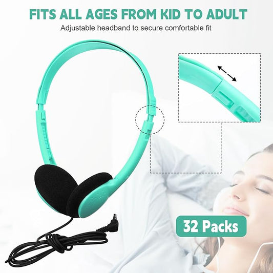 Konohan 30 Pack Kids Headphones Bulk for School Classroom Student Wired Headphones Adjustable with 3.5 mm Jack for Kids Adults(Emerald Green)